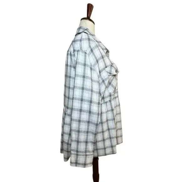 Heyson Gray/White Plaid Oversized Babydoll Top - Size 1X - Picture 2 of 7